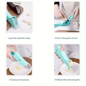 Non peeling stainless steel garlic press, kitchen manual garlic puree machine, labor-saving garlic pressing tool