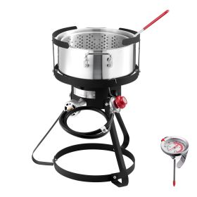 10 Qt Fish and Wing Fryer, Aluminum Propane Fish Fryer Kit, Outdoor Deep Fryer Seafood Pot with Thermometer, Strainer Basket, and 54