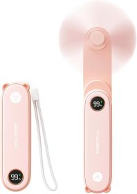 Portable Handheld Mini Fan with LED Display, 3-in-1 Personal Foldable USB Rechargeable Hand Held Fan & Flashlight for Travel, Lash Eyelash (Color: Pink)