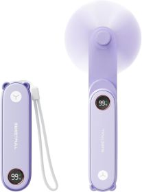 Portable Handheld Mini Fan with LED Display, 3-in-1 Personal Foldable USB Rechargeable Hand Held Fan & Flashlight for Travel, Lash Eyelash (Color: Violet)
