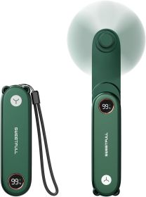 Portable Handheld Mini Fan with LED Display, 3-in-1 Personal Foldable USB Rechargeable Hand Held Fan & Flashlight for Travel, Lash Eyelash (Color: Dark green)