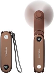 Portable Handheld Mini Fan with LED Display, 3-in-1 Personal Foldable USB Rechargeable Hand Held Fan & Flashlight for Travel, Lash Eyelash (Color: Brown)