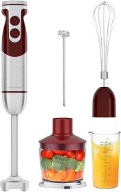 Pro Titanium Reinforced 5 in1 Immersion Hand Blender, Powerful with 80% Sharper Blades, 12 Speed Corded Blender, Including 500ml Chopper, 600ml B (Color: Red)